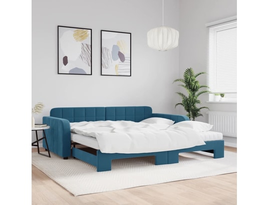 VIDAXL - Lit de jour avec lit gigogne et matelas bleu 100x200 cm velo...