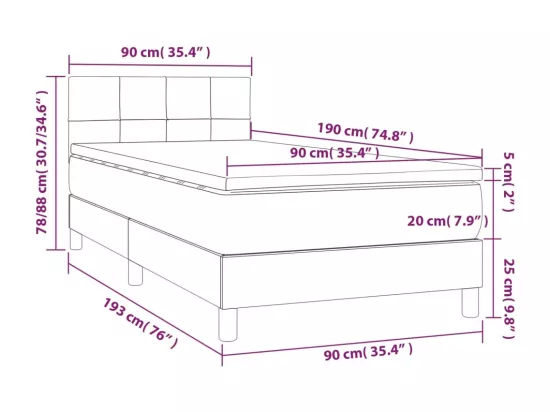 Sommier tapissier avec matelas et LED Noir 90x190 cm Tissu
