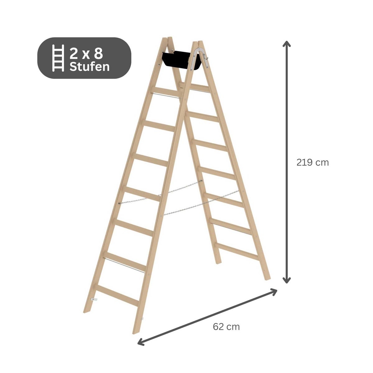 PROREGAL Houten Trapladder met 2 x 8 Sporten