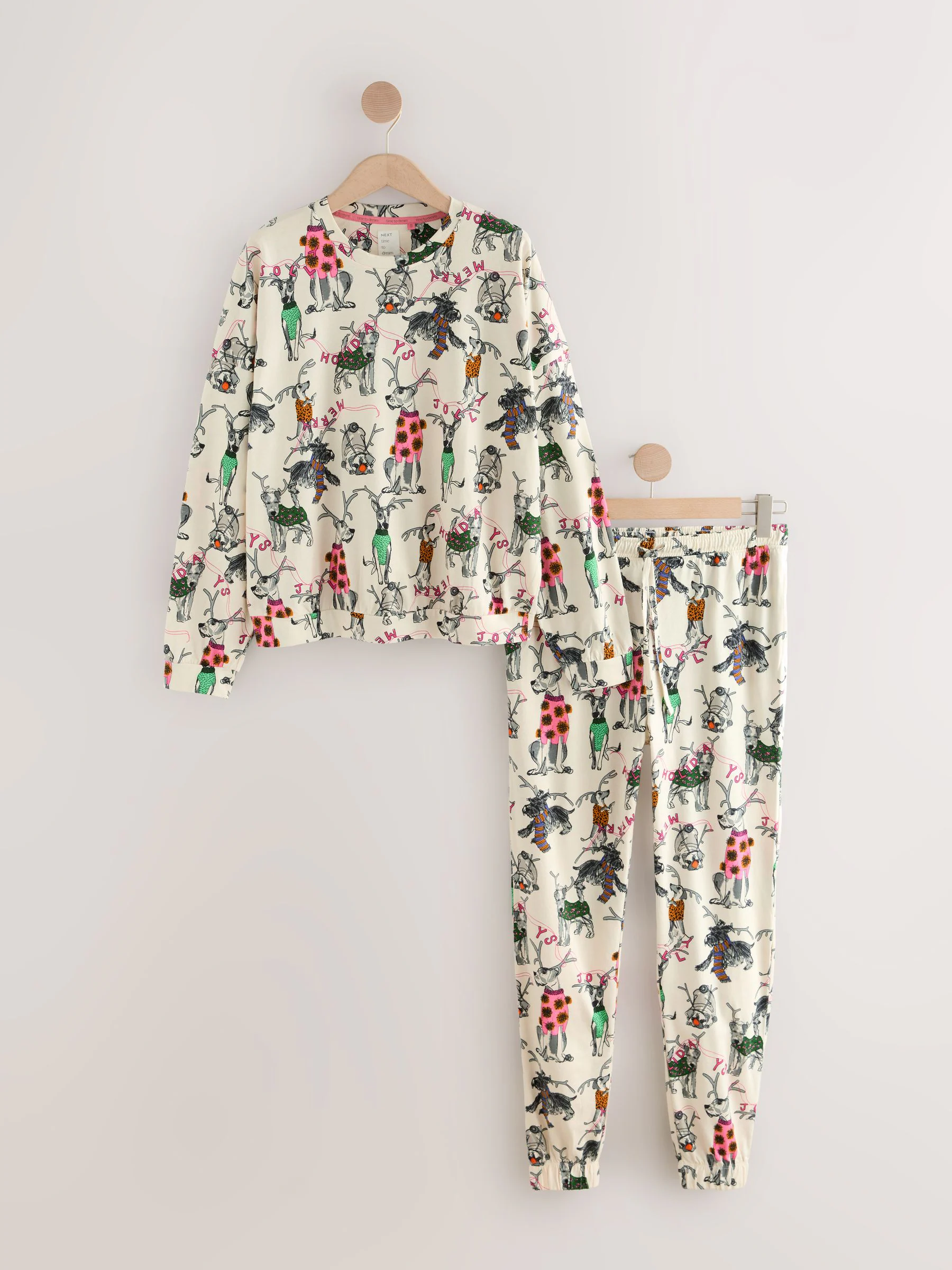 Crème Kerstmis Hond - Pyjama met lange mouwen
