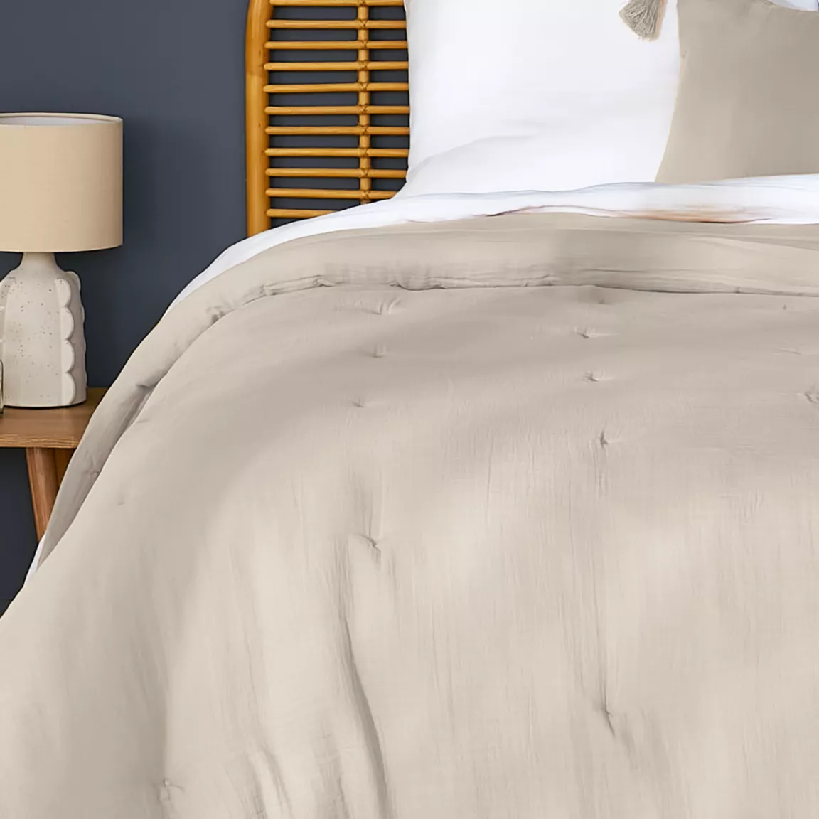 Couvre-lit matelassé gaze de coton (180 x 240 cm) Gaïa Beige pampa