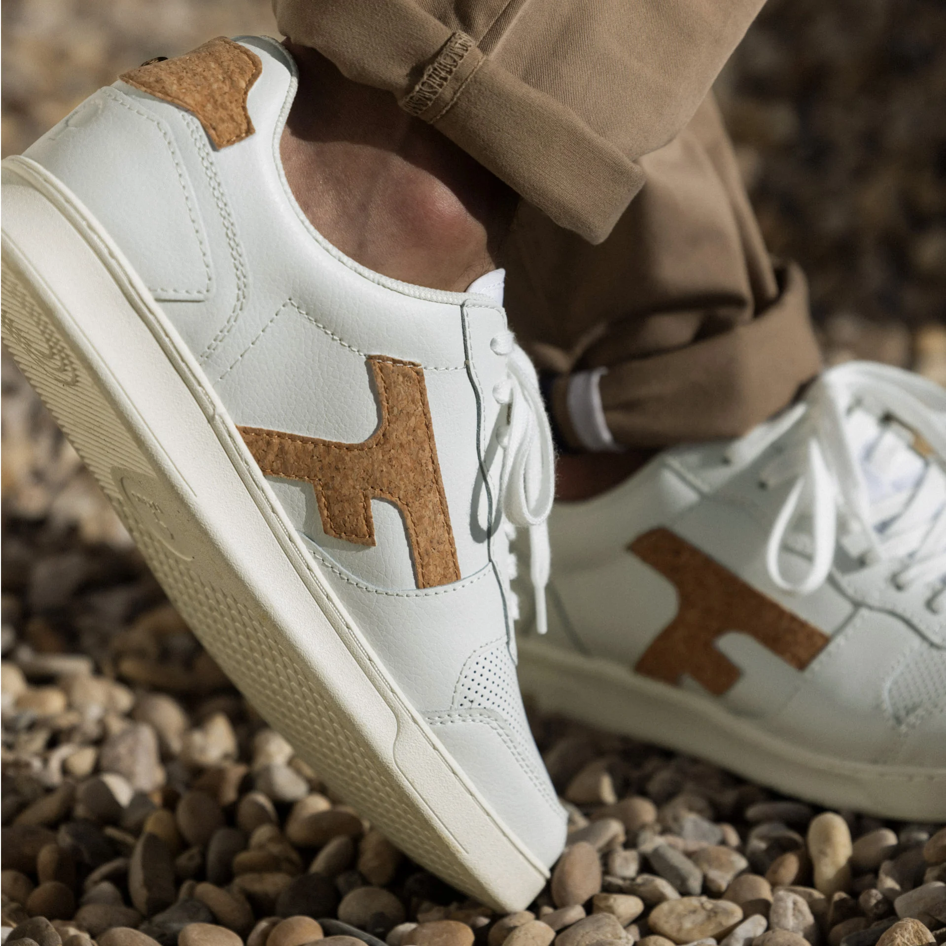 Baskets blanche & liège cuir et liège - modèle Hazel