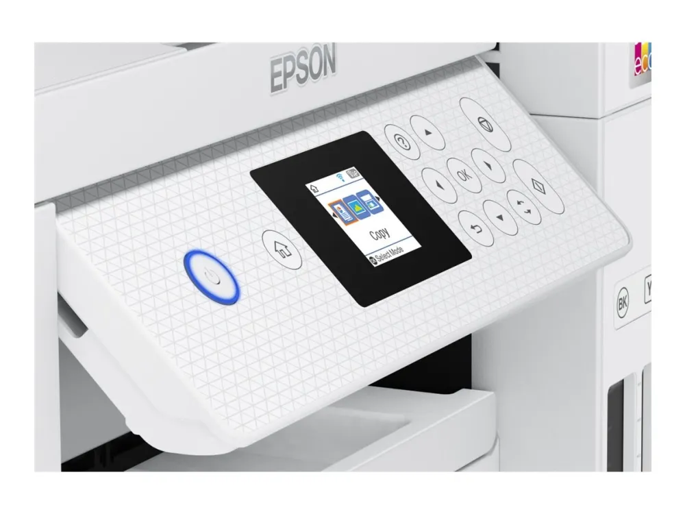 Epson EcoTank ET-2856 - Multifunktionsprinter - farve - blækprinter - kan genopfyldes - A4 (medie) - op til 10.5 spm (udskriver) - 100 ark - Wi-Fi, USB - hvid