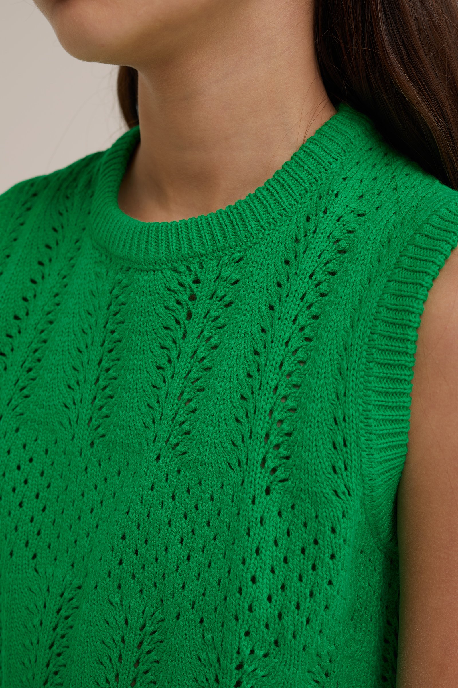 Meisjes singlet met opengewerkt dessin WE Fashion Felgroen