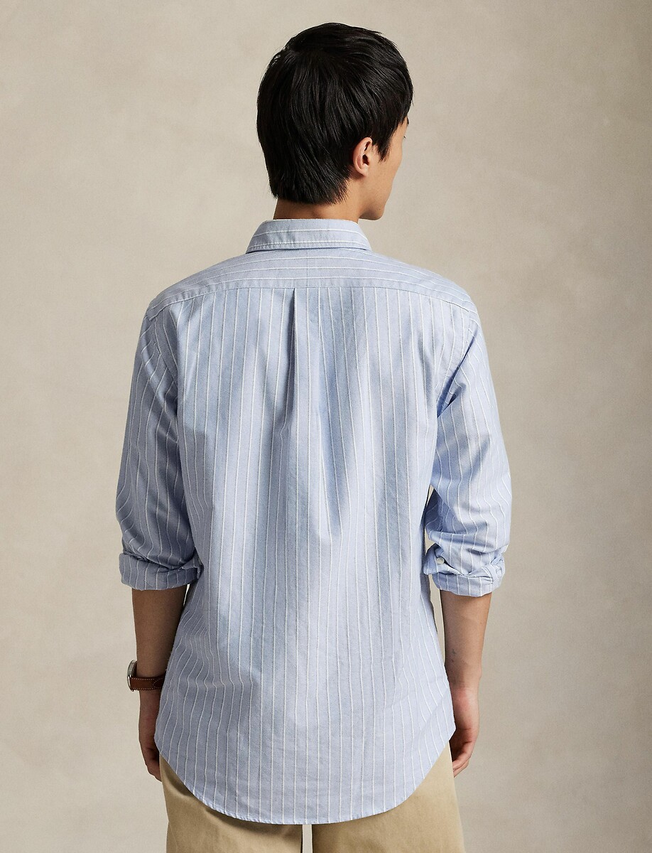 POLO RALPH LAUREN<br>Camisa reta listrada, Oxford, logotipo bordado