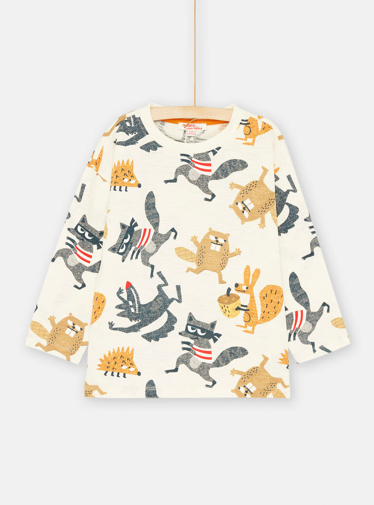 T-shirt blanc crème et marron à imprimé animalier