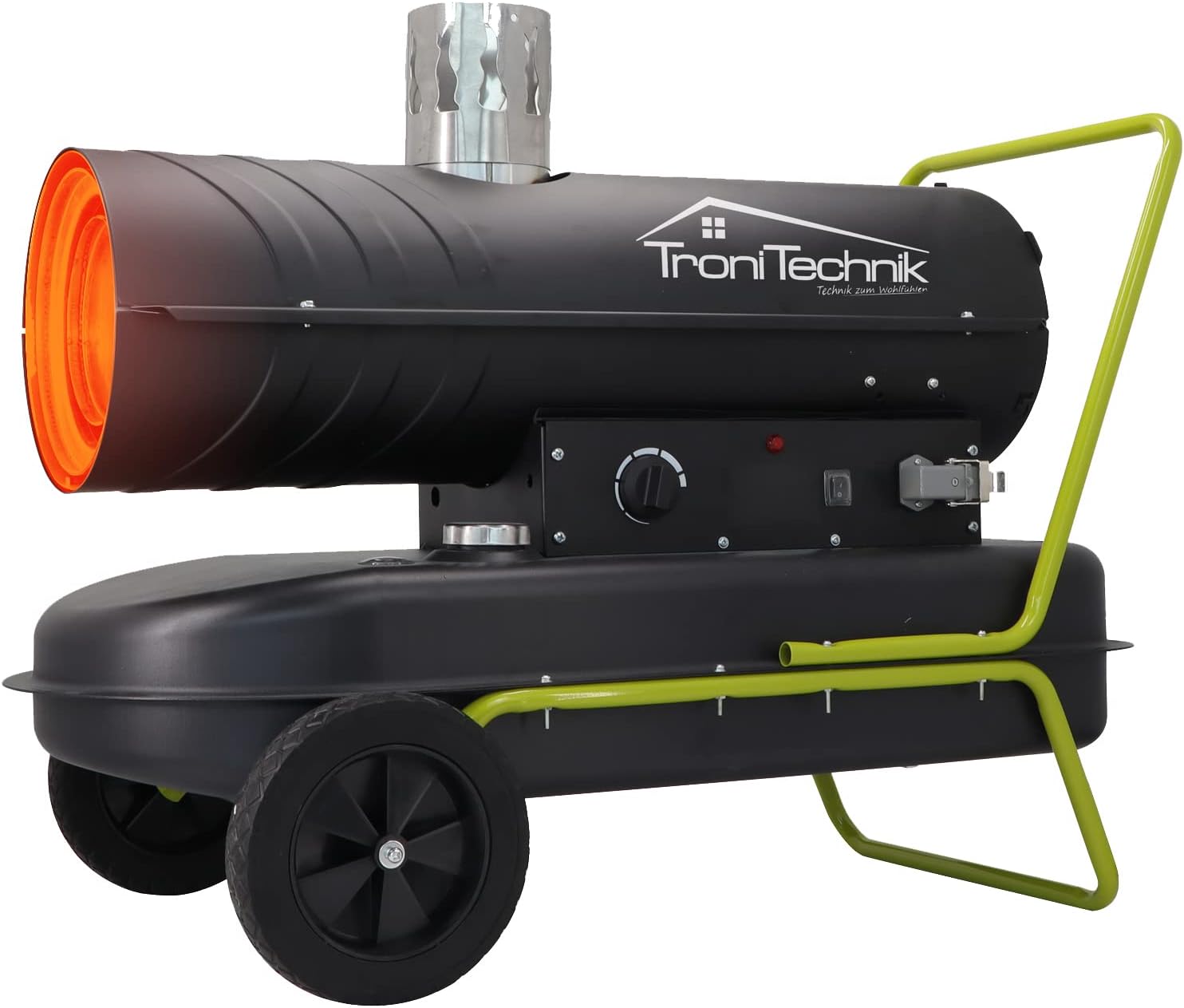 Tronitechnik® Heizkanone Dieselheizgebläse Dieselheizer 20kW Diesel betriebener Heißluftgenerator Heizgerät Bauheizer Heizer mit 36l Tank, Überhitzungsschutz, mit Rädern und Thermostat