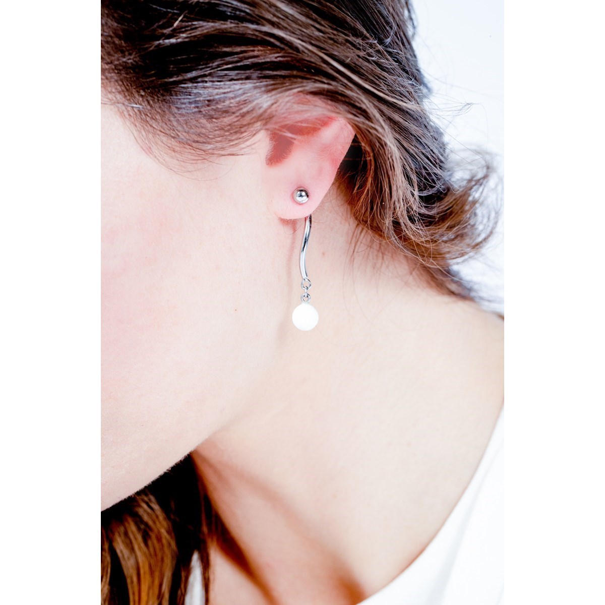Boucles d'oreilles pendantes en Acier 316L et céramique - blanc brillant