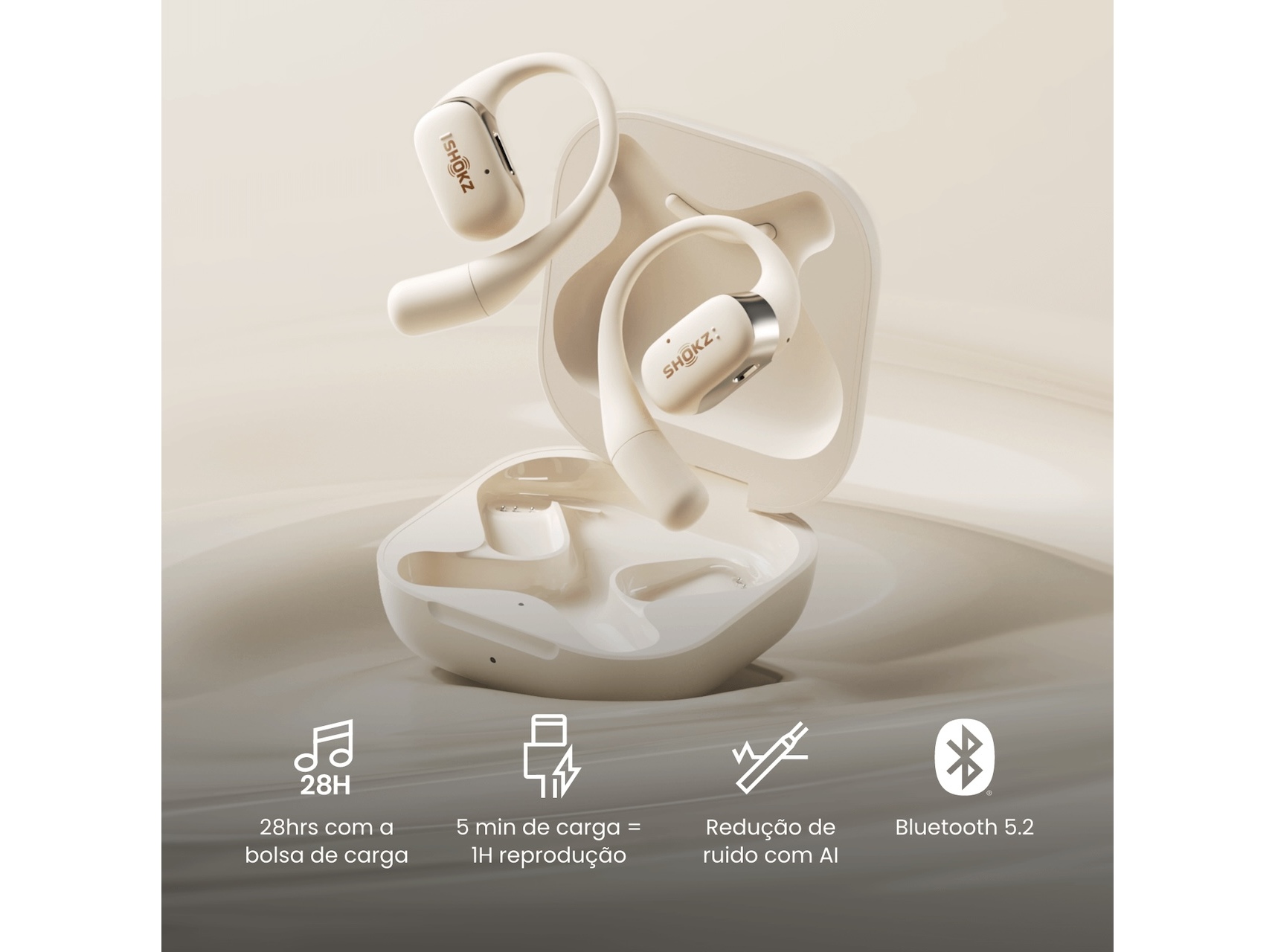 AURICULARES DESPORTIVOS DE CONDUÇÃO ÓSSEA SHOKZ T910-ST-BG OPENFIT BEGE