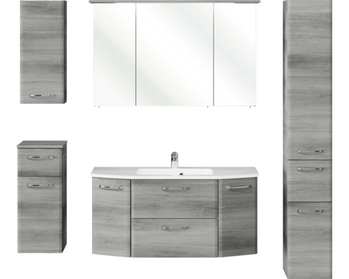Pelipal Quickset 328 badkamermeubelset (B x H x D 175 x 200 x 39 cm), grafiet getextureerde fronten, met mineraal gegoten wastafel, hoge kast, onderkast en bovenkast (328.120005)