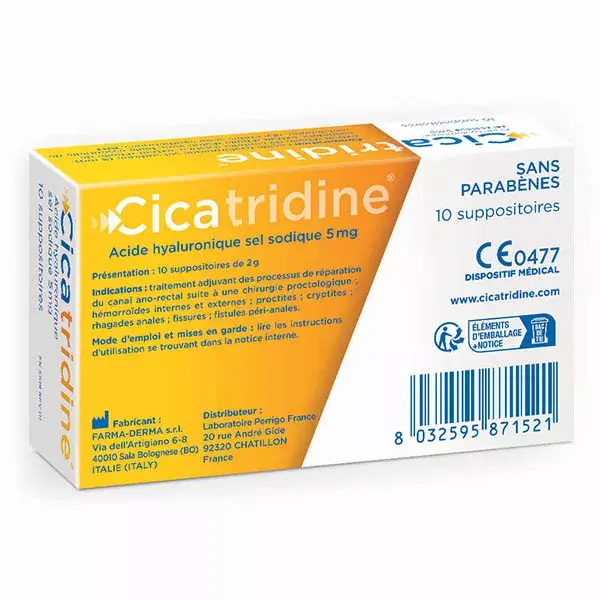 Supositórios cicatrizantes Cicatridine com ácido hialurônico, 10 unidades