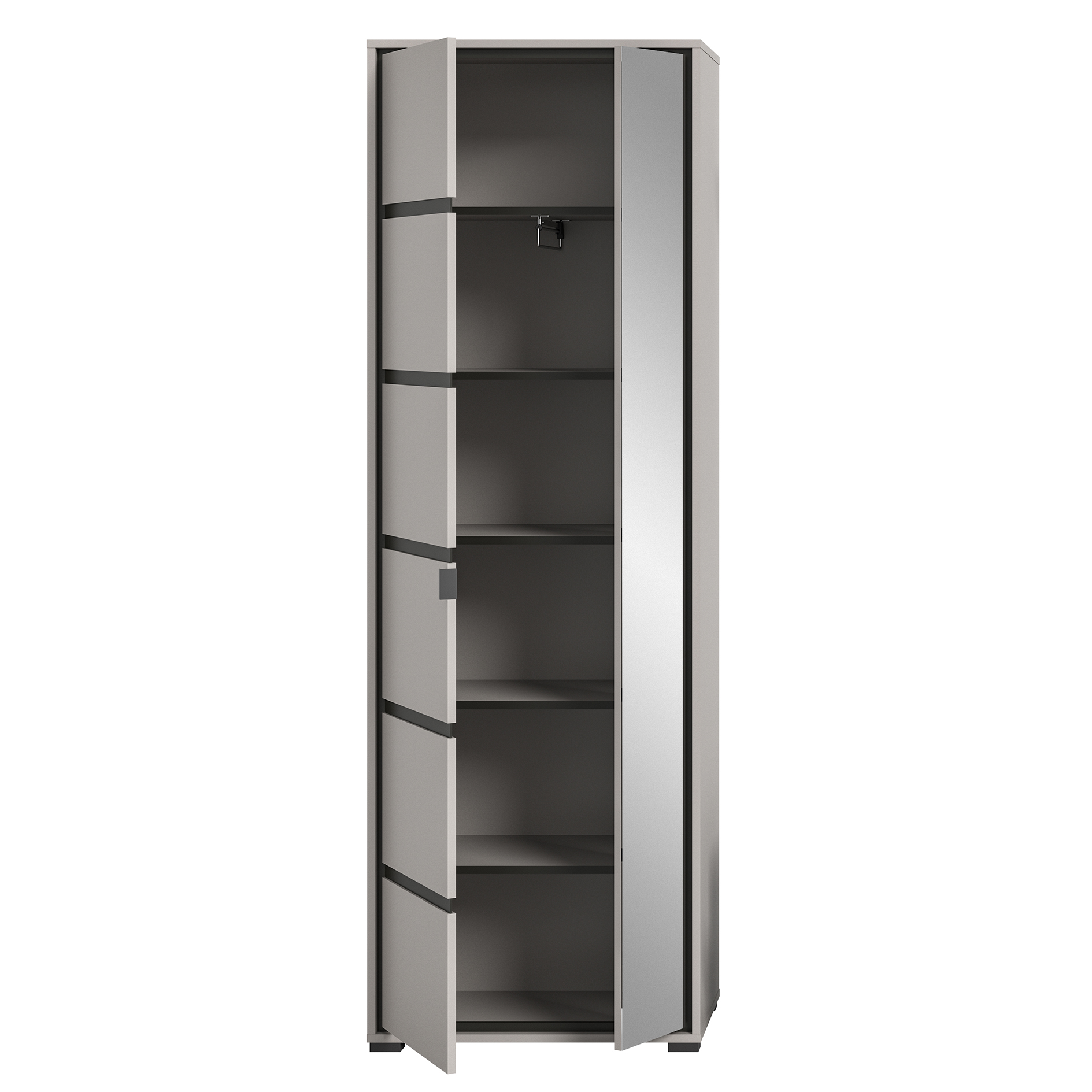Garderobenschrank JARU - grau-schwarz - Spiegeltür