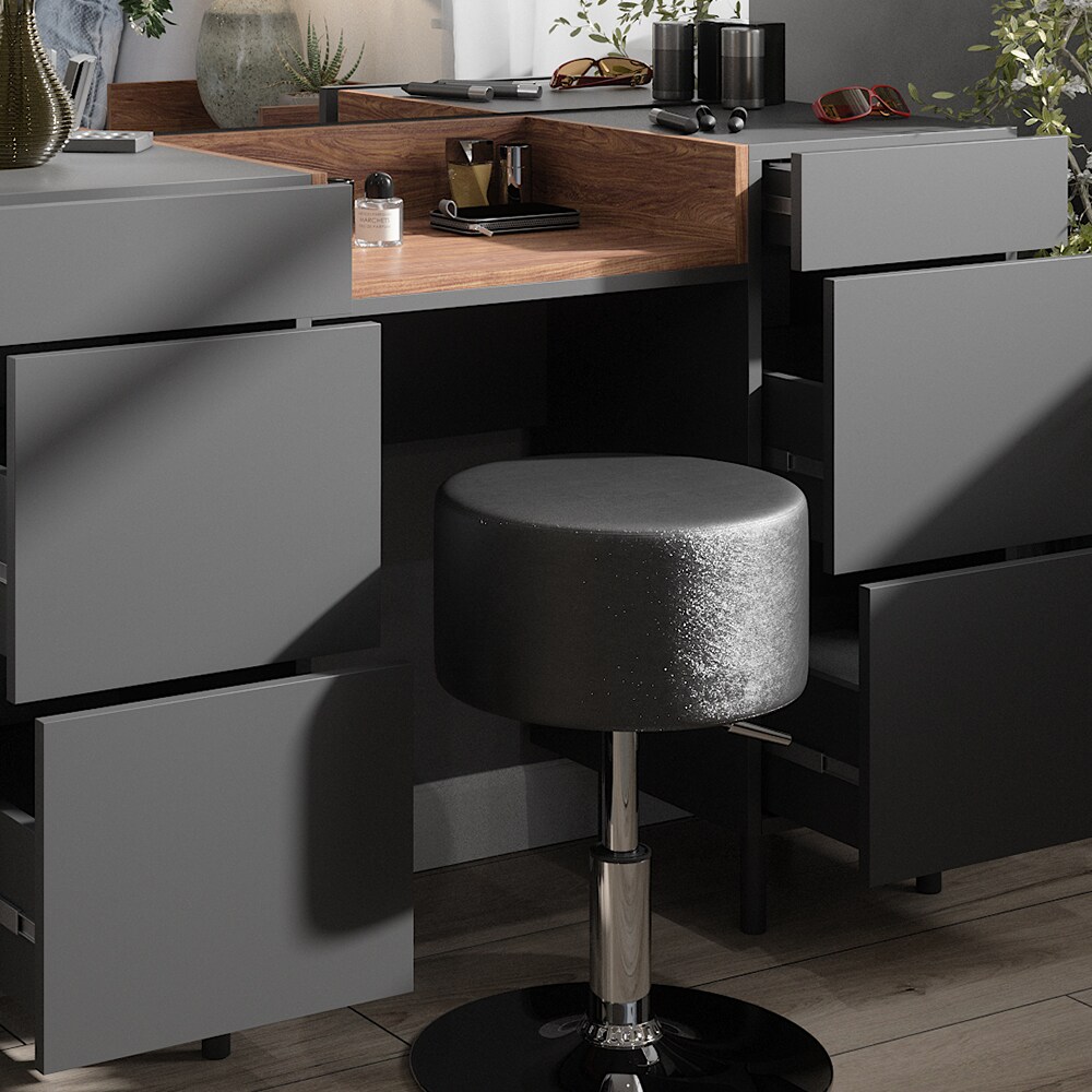 Vicco Schminktisch Anika mit Spiegel, Hocker, 120 x 80 cm, Anthrazit Walnussbraun, Schlafzimmer