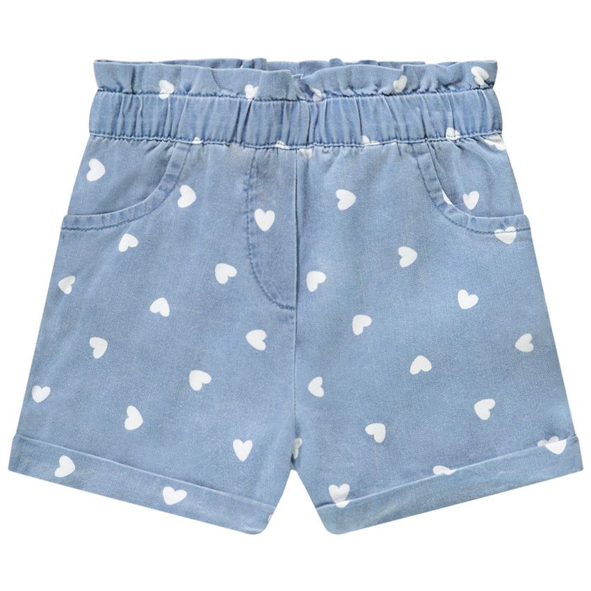 Short fluide paperbag en lyocell imprimé coeurs pour bébé fille - Bleu