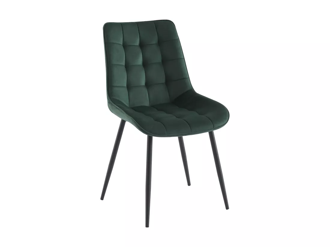 Lot de 2 chaises matelassées - Velours et métal noir - Vert - OLLUA