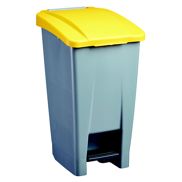 Poubelle mobile à pédale plastique recyclé - 60 L - mobily green - gris/jaune