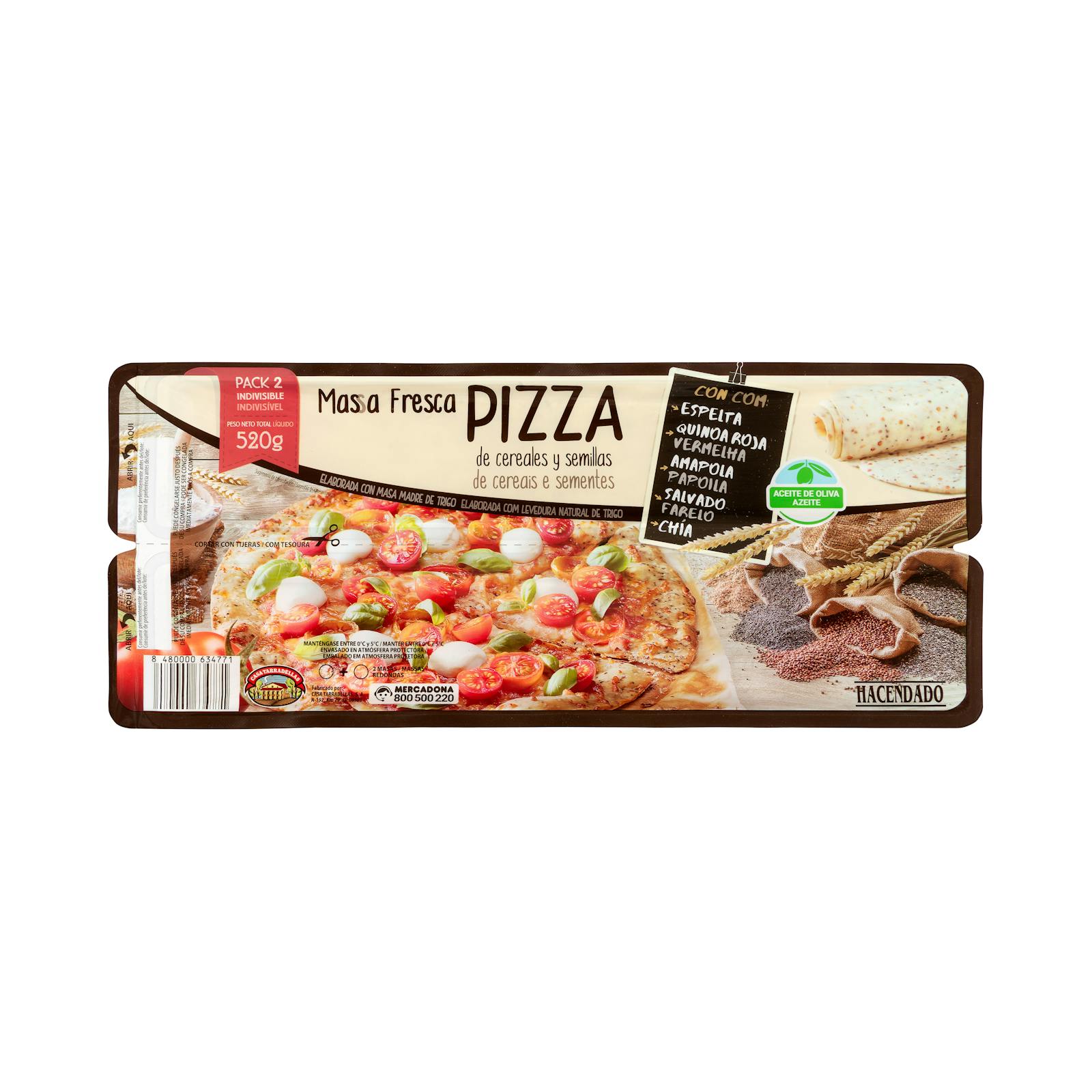 Pizza à pâte fraîche à base de céréales et de graines Hacendado