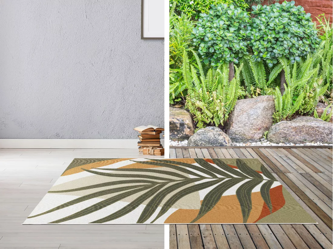 Tapis intérieur ou extérieur motif tropical - 150 x 200 cm - Multicolore - FLORINA