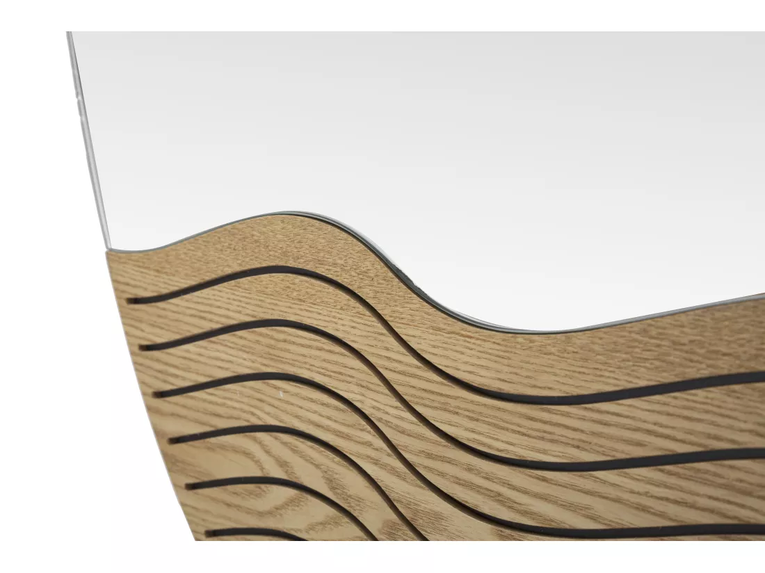 Miroir mural rond avec décoration en bois Inspirée des Vagues - 50x1,5x80 cm