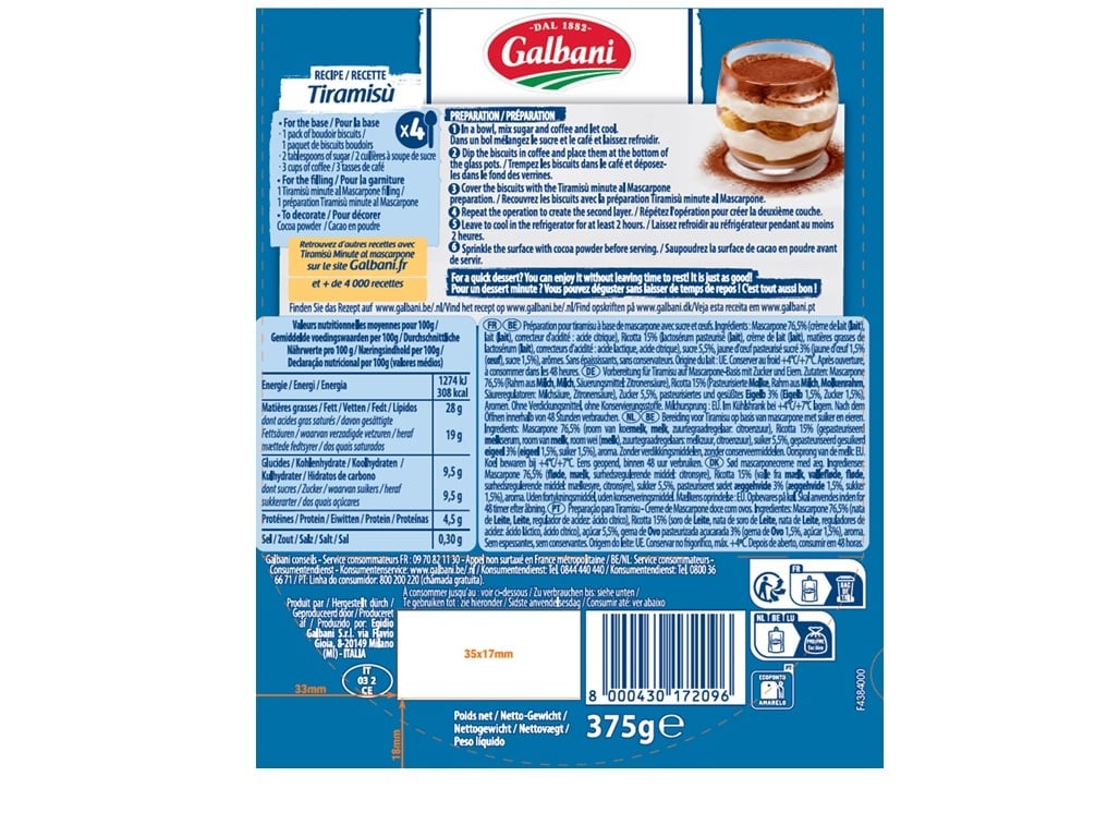 CREME MASCARPONE GALBANI TIRAMISÚ 375G