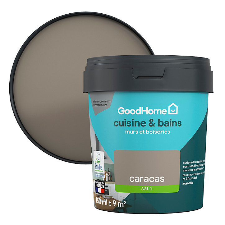 Peinture cuisine et salle de bains GoodHome beige Caracas satin 750ml