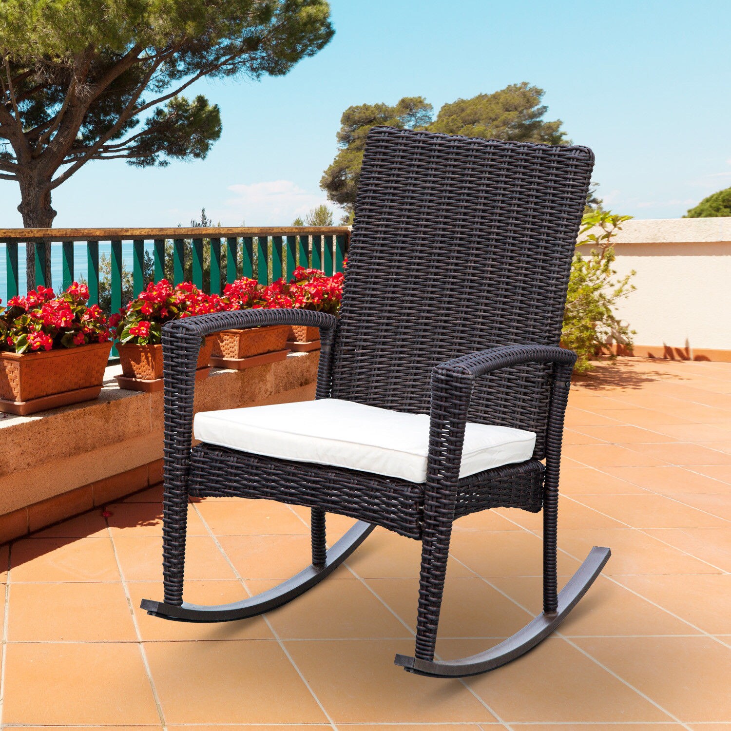 Outsunny Polyrattan Schaukelstuhl mit Kissen 88 x 66 x 98 cm (LxBxH)