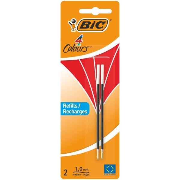 Recharge bic stylo 4 couleurs pointe 1mm trait 0,32mm       coloris rouge blister 2       unites