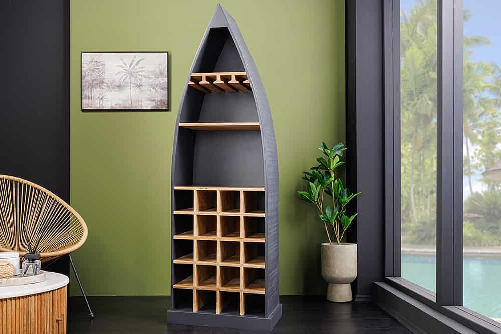 Massivholz Weinregal SEVEN SEAS 180cm anthrazit natur Mango Flaschenregal
