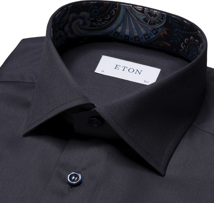 ETON Contemporary Fit Navy Blue Floral Effect Signature Twill Shirt Blå