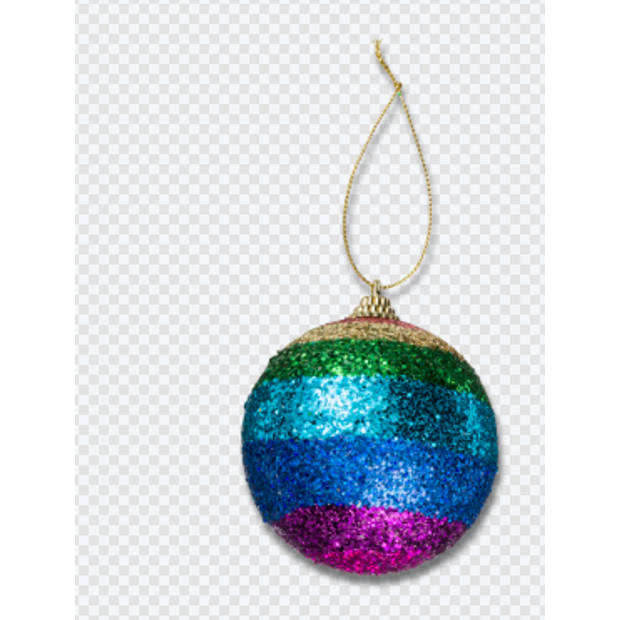 Kerstbal rainbow pailletten, foam, Ø8cm