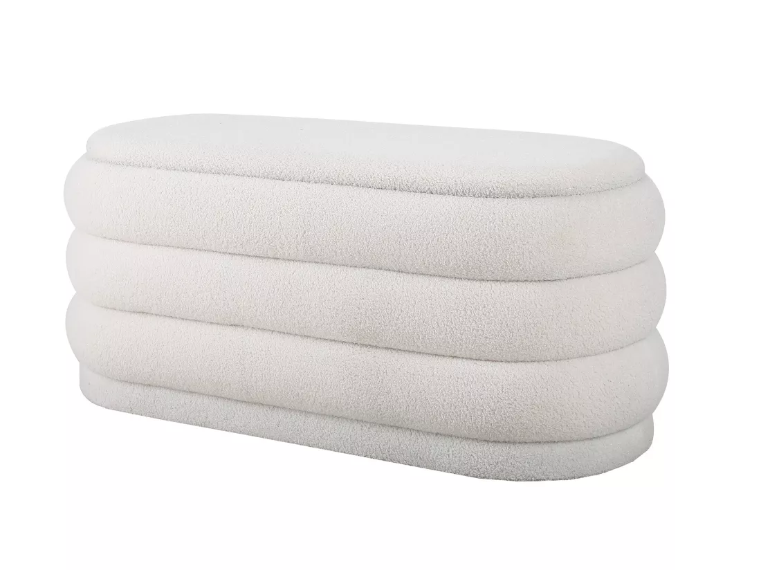 Banc coffre - Tissu bouclette - Blanc - ECAMBI