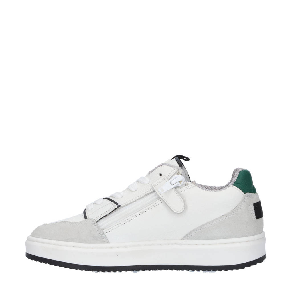 Hip leren sneakers wit/groen