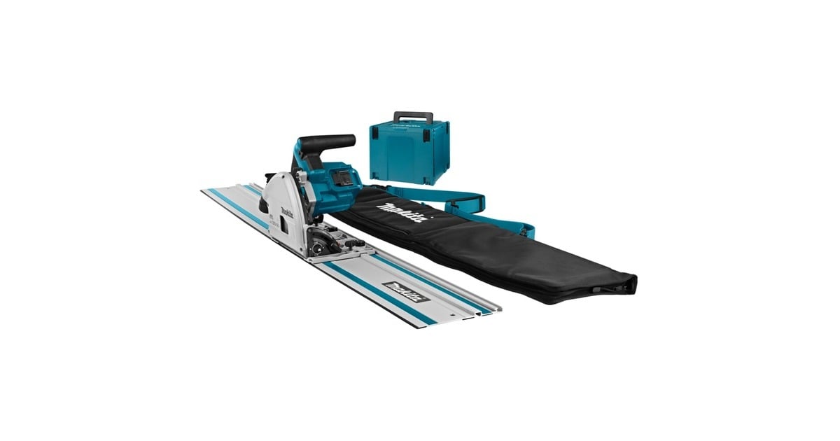 Makita2x18 V Invalcirkelzaag 165 mm DSP600ZJ2 handcirkelzaag  (Accu en oplader niet inbegrepen, in Mbox, met geleiderail 1500 mm (1 st) en tas)