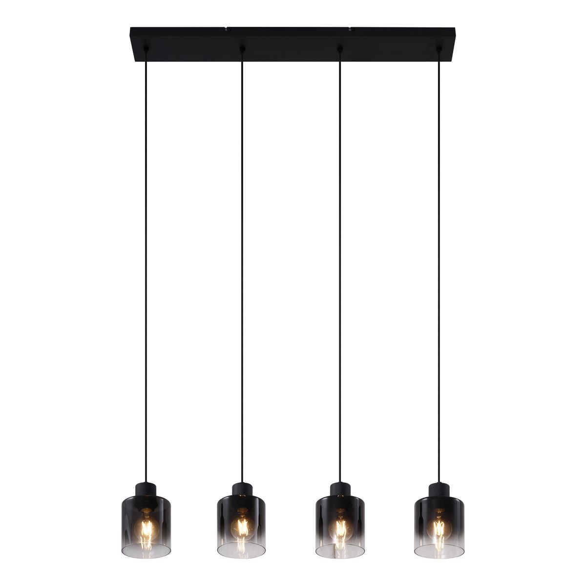 Moderne hanglamp zwart met smoke glas 4-lichts - Dame