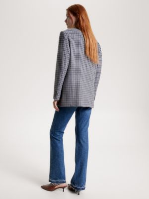 Blazer xadrez oversized de abotoamento simples