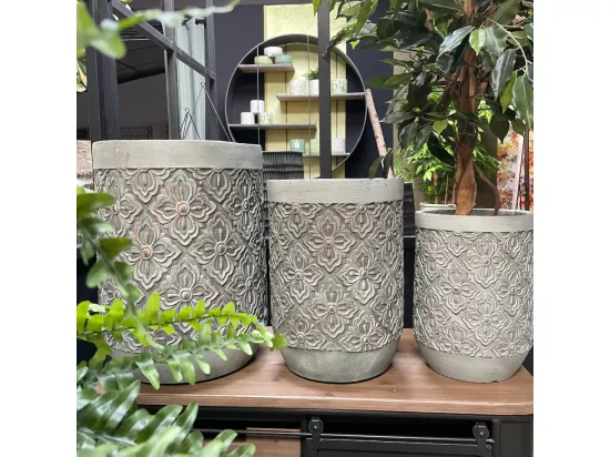 3 Cache-pots grandes tailles plante extérieur béton gris 34-41-49 cm