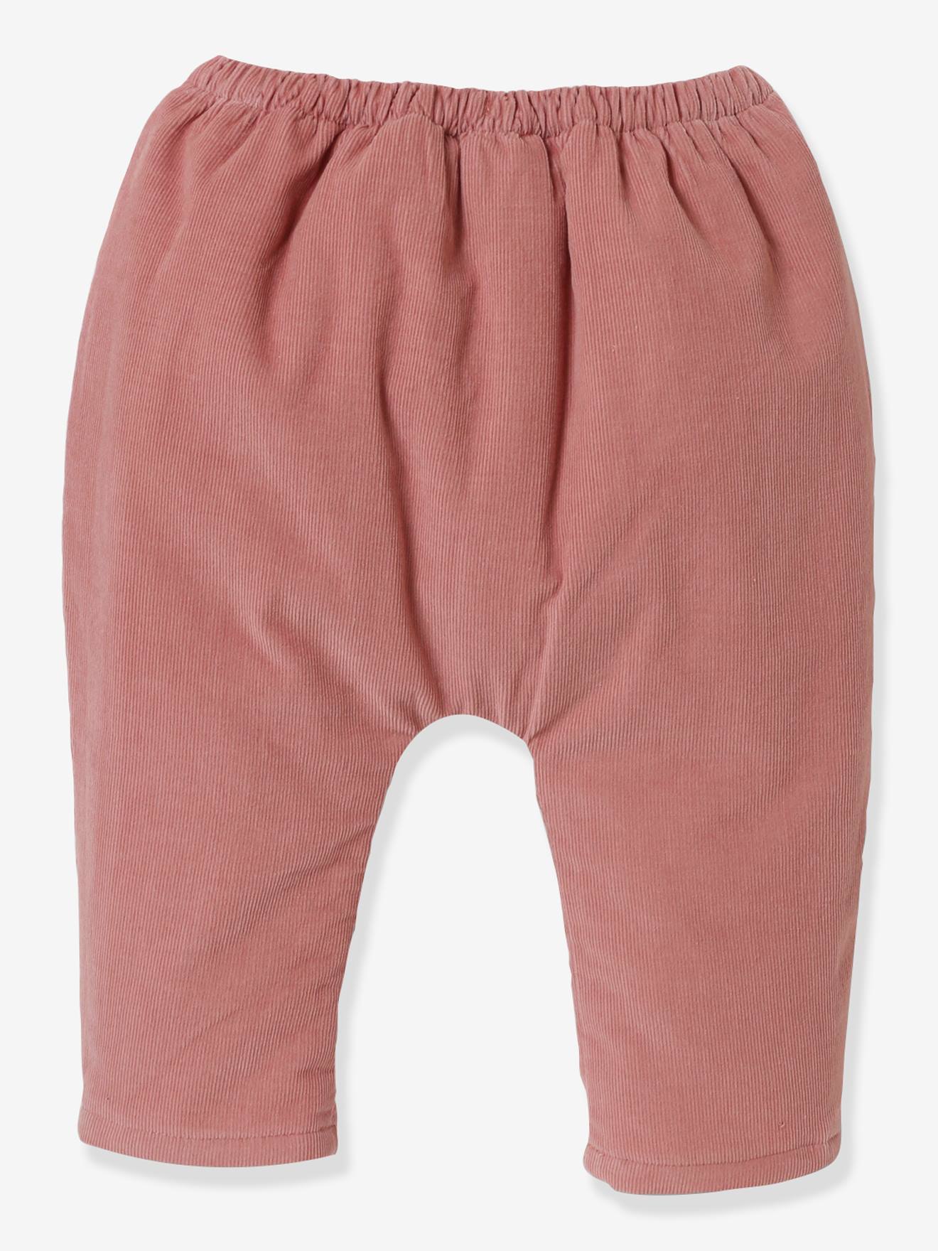 Calças harém de veludo cotelê para bebê CYRILLUS na cor rosa antigo