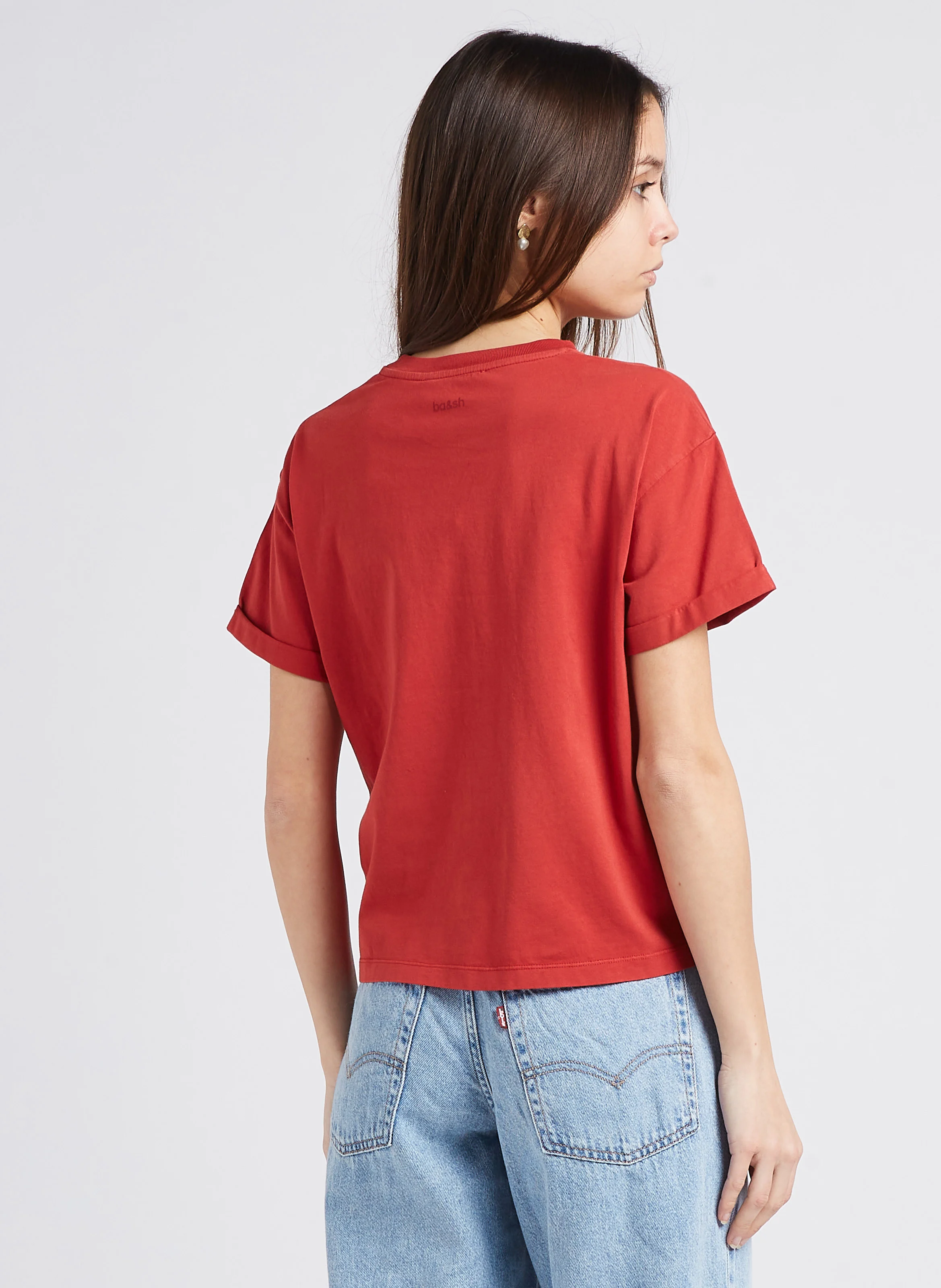 ROSIE - Tee-shirt droit col rond en coton | Rouge