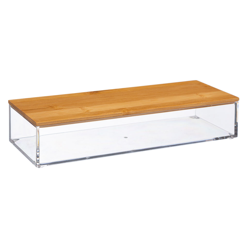 Boîte rectangulaire transparente bambou 25.5x5.5x9.5cm