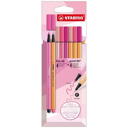 Premium-Filzstifte & Fineliner - STABILO Pen 68 & STABILO point 88 - Shades of Pink - 8er Pack