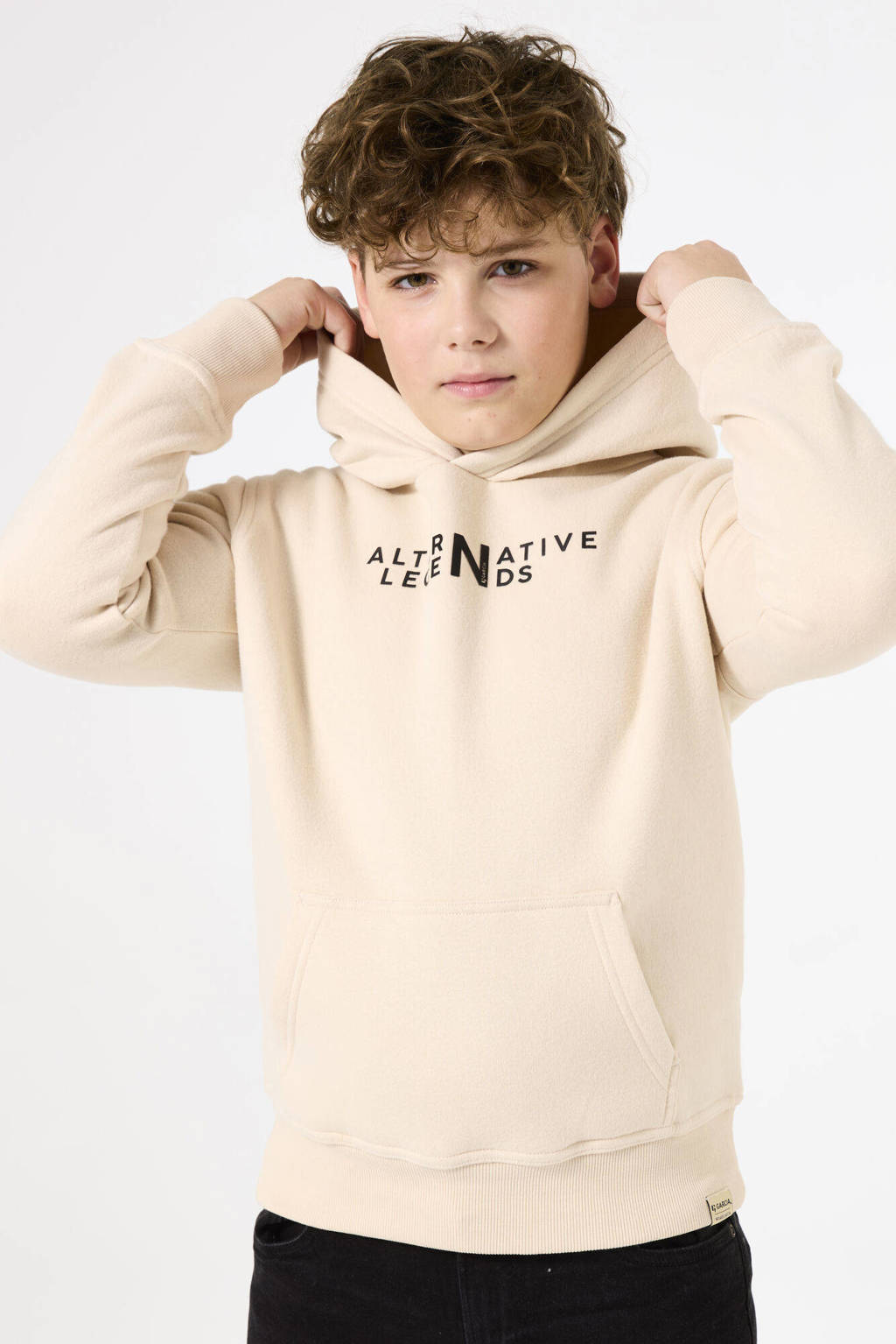 Garcia hoodie met tekst ecru