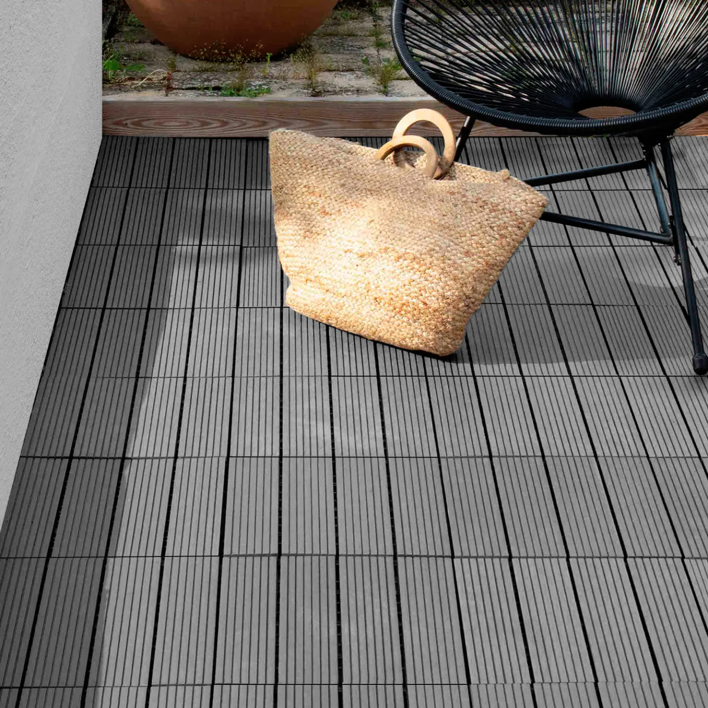Lot de 5 dalles de terrasse WODHY clipsables bois composite gris 30 x 30 cm