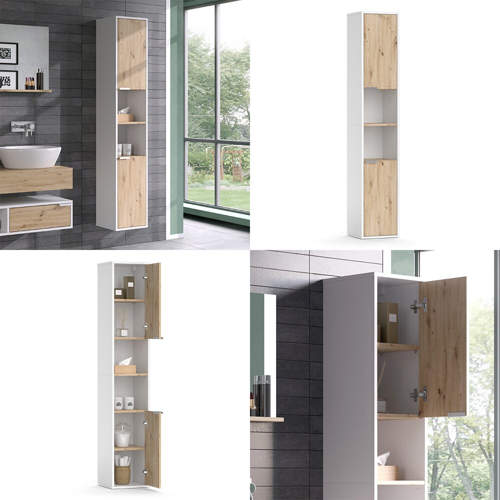 Vicco Hochschrank Henri 30 x 165 cm, Weiß, 2 Türen, Ablage, Badschrank, modern