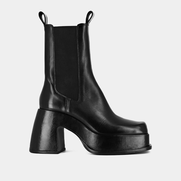 Boots à plateformes, bouts carrés et éla...  en cuir noir