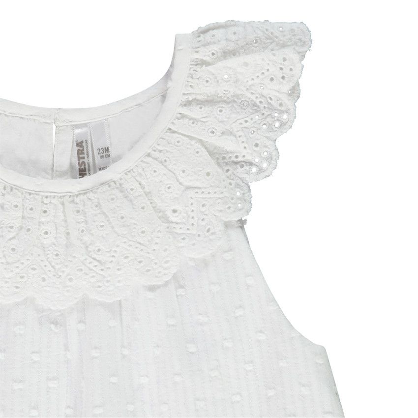 Tuniques en plumetis avec col en broderie anglaise pour bébé fille - Blanc