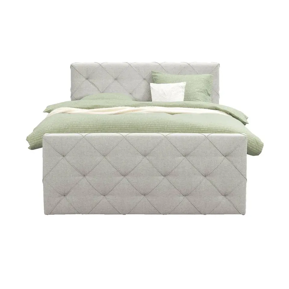 Boxspring met opbergruimte en voetbord Liv geruit - ecru - 160x200cm
