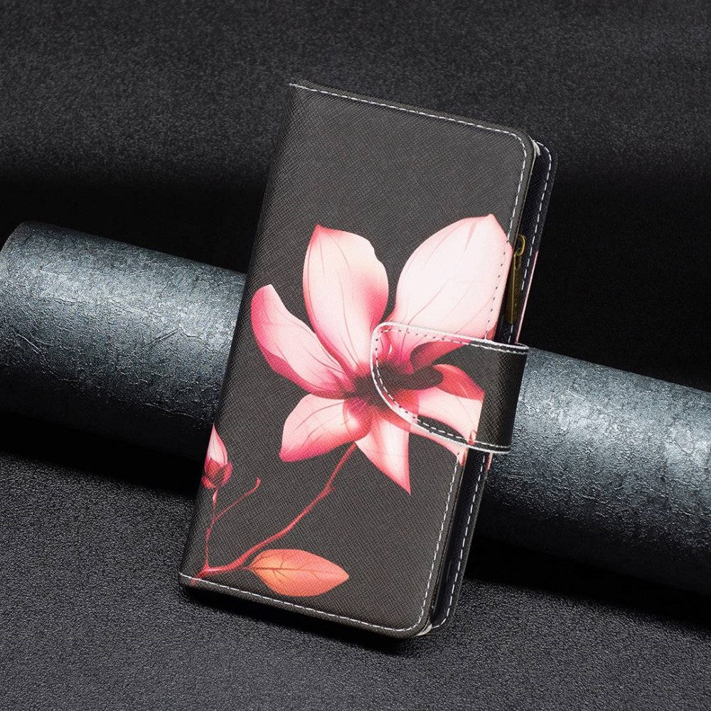 Samsung Galaxy S23 Ultra 5G Leder Wallet Etui Tasche mit 9 Kartenfächern   Münzfach - Pinke Blumen