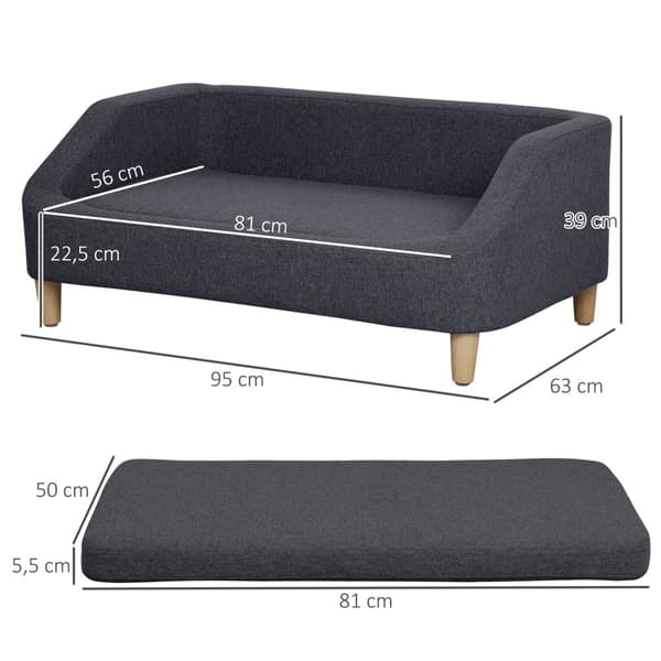 Hundesofa Kjæledyrsofa For Mellomstore Og Store Hunder, Forhøyet Design Med Treben, Mørkegrå