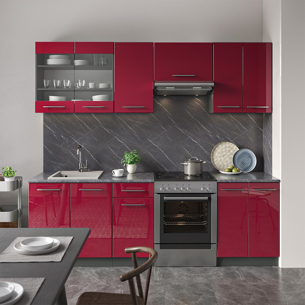 VICCO Küche Fame-Line Küchenzeile Küchenblock Einbauküche 240cm Bordeaux Hochglanz