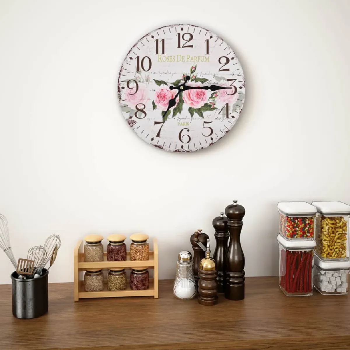 Decoshop26 Horloge Murale Vintage Fleur 30 cm - DEC022256